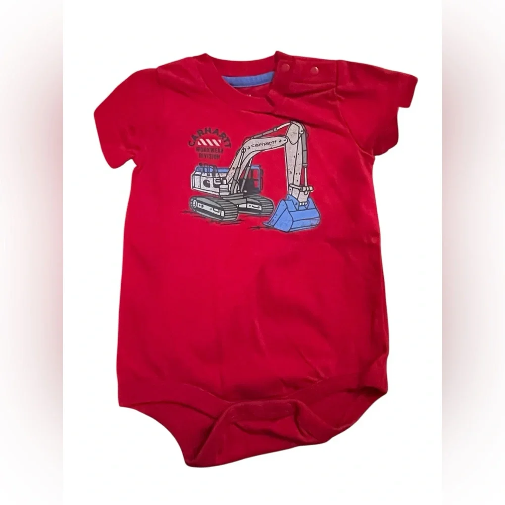 Carhartt Red Infant Bodysuit with Excavator Design
